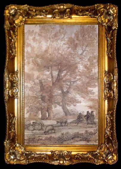 framed  Claude Lorrain Trees,Figures,and sheep (mk17), ta009-2
